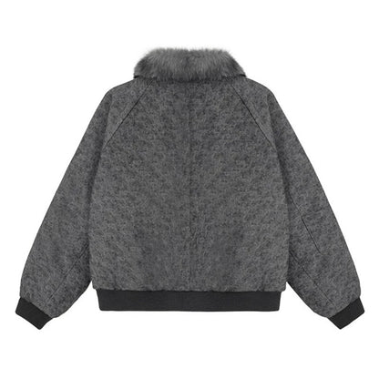 Women's padded bomber jacket with faux fur collar, oversized silhouette and sleeve zipper pocket EVA-US