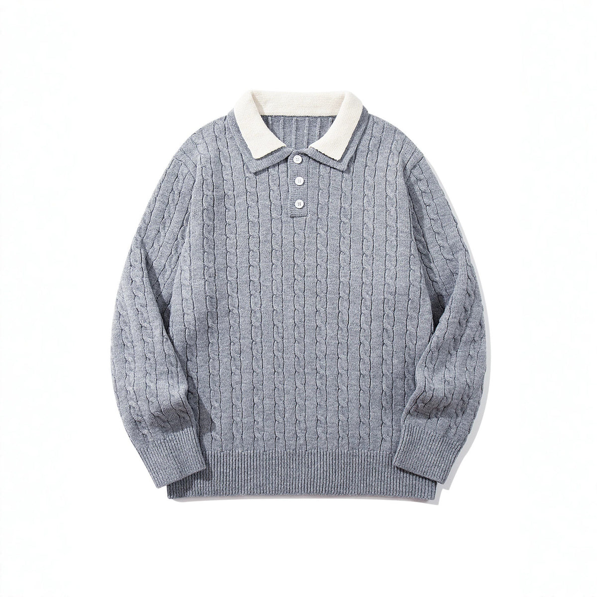 Unisex Polo knit sweater with cable knit and contrast collar EVA-US