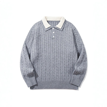 Unisex Polo knit sweater with cable knit and contrast collar EVA-US