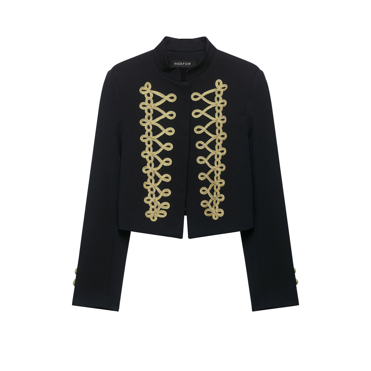 Women's Cropped Military-Inspired Short Jacket with Decorative Gold Trim EVA-US