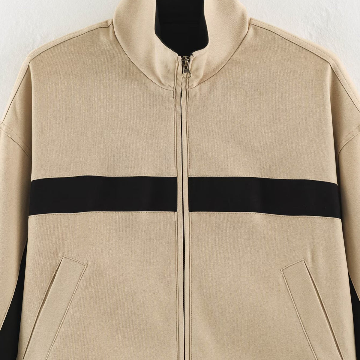 Ladies Cropped Track Jacket with Stand-up Collar, Zipper and Side Contrast Stripes EVA-US