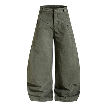 Women's High-Cut Balloon Cargo Pants with Wide Legs and Patch Pockets EVA-US