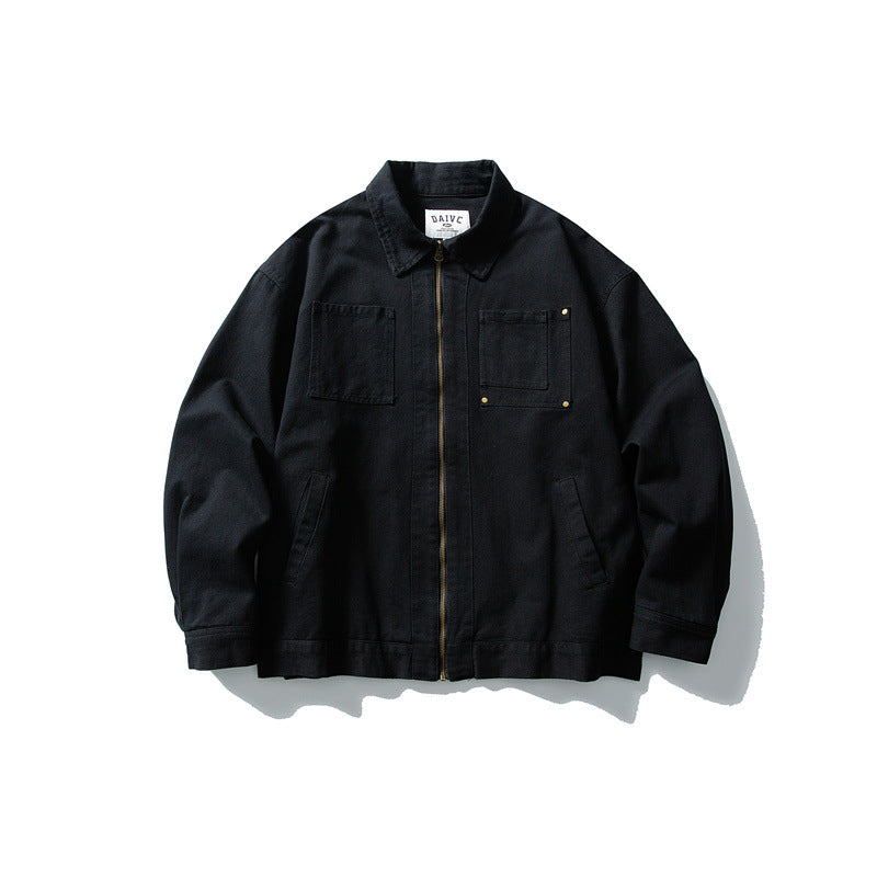 Unisex Kastig cut canvas workwear jacket with full zipper and patch chest pockets EVA-US