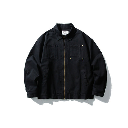 Unisex Kastig cut canvas workwear jacket with full zipper and patch chest pockets EVA-US