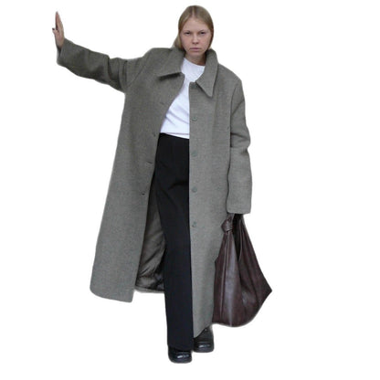 Women Mid-length Wool Blend Coat with Integrated Loop Scarf EVA-US