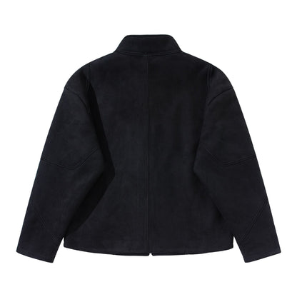 Men's short jacket in suede leather look with stand-up collar and distinctive dividing seam EVA-US