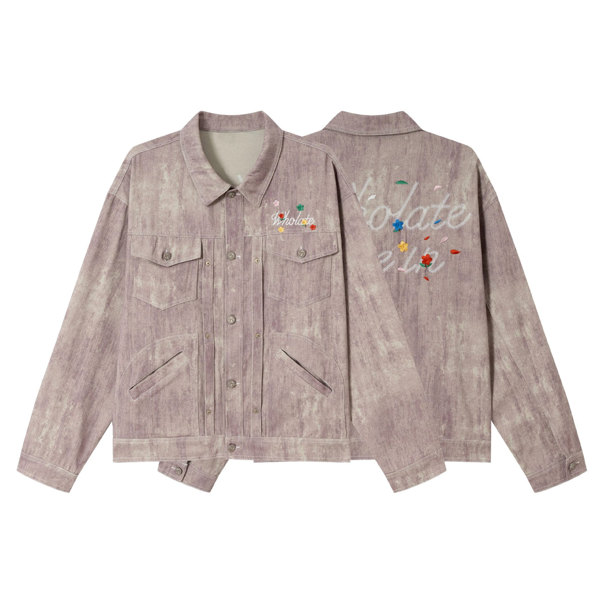 Women's short jacket in oversized workwear look with floral embroidery EVA-US