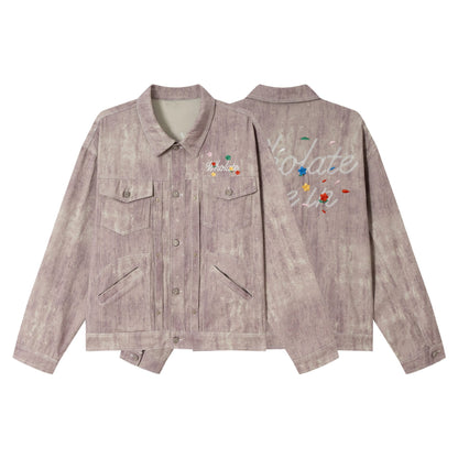 Women's short jacket in oversized workwear look with floral embroidery EVA-US