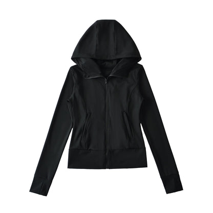 Women's Hooded Sports Jacket with Full Zip, Tailored Fit, and Integrated Zipper Pockets EVA-US