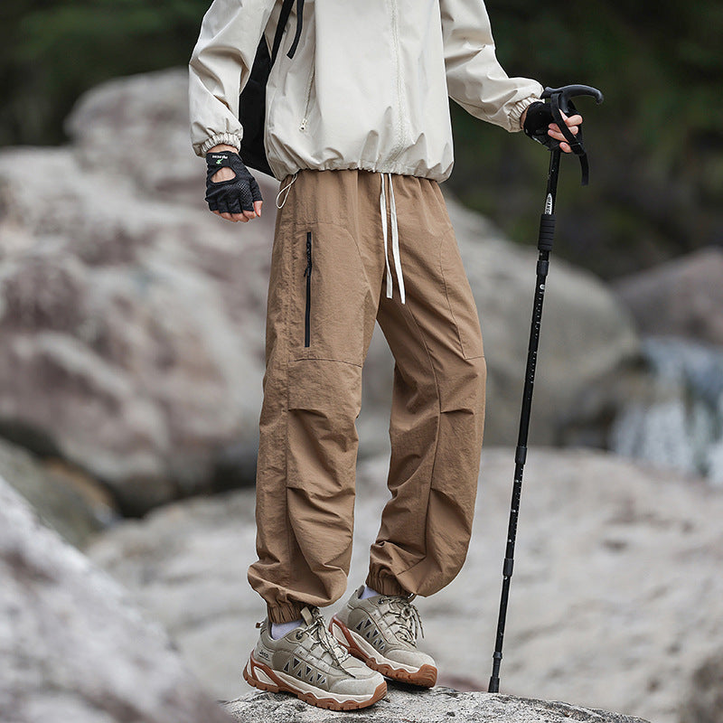 Men's Lightweight Technical Cargo Trekking Pants with Drawstring Waist, Zipper Pockets, and Elastic Hem EVA-US