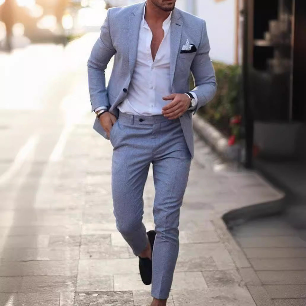 EVA-US Men's Linen Suit Set – Tailored Blazer & Slim Chino Pants