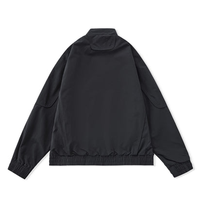 Women Short Boxy Utility Jacket with ergonomic seams, high standing collar and drawstring hood