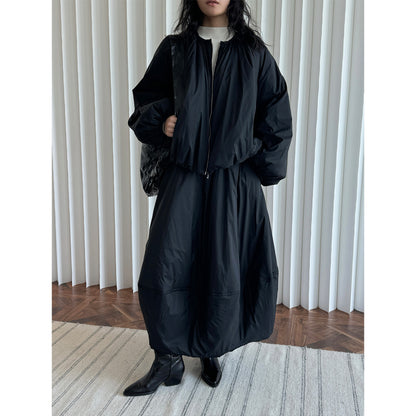 Women's Voluminous Bomber Jacket in Cape Style with Balloon Sleeves and Drawstring EVA-US