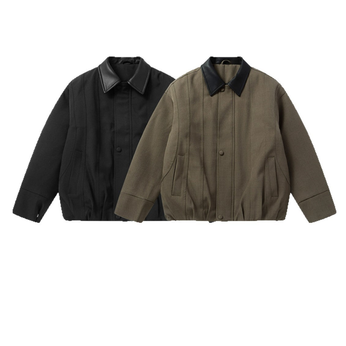 Men's Short Boxy Workwear Blouson with Leather Collar and Vertical Quilting EVA-US