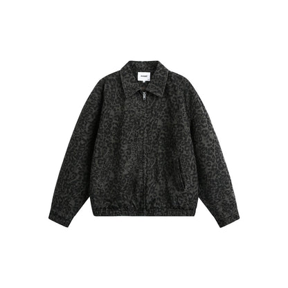 Unisex Lightly quilted Boxy jacket in denim look with tonal leopard print and elastic hem EVA-US