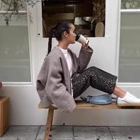 Ladies short-cut boxy blouson jacket made of wool blend with oversized shirt collar EVA-US