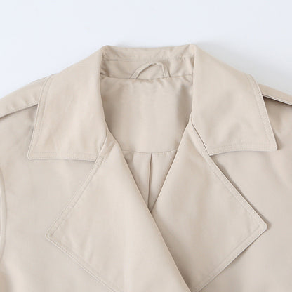 Women's Sleeveless Double-Breasted Trench Vest with Notched Lapel and Waist Belt EVA-US