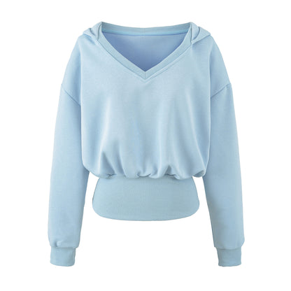 Women's Comfort Lounge Set with Short V Hooded Sweatshirt and High-Cut Wide-Leg Joggers EVA-US