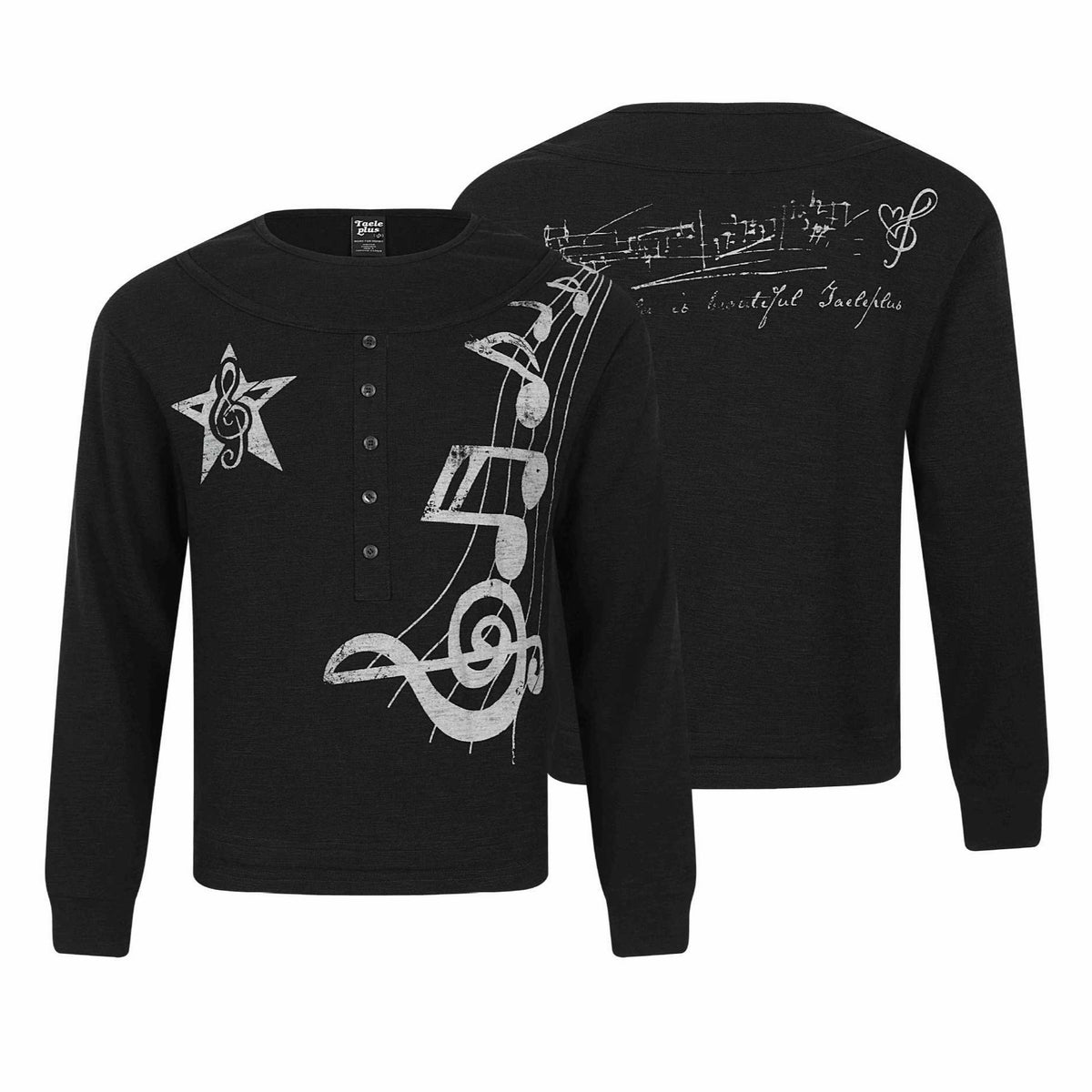 Women's long-sleeve shirt in Henley style with musical print and round neckline EVA-US