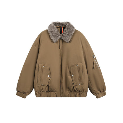 Men's Lined Bomber Jacket with Teddy Collar and Utility Pockets EVA-US