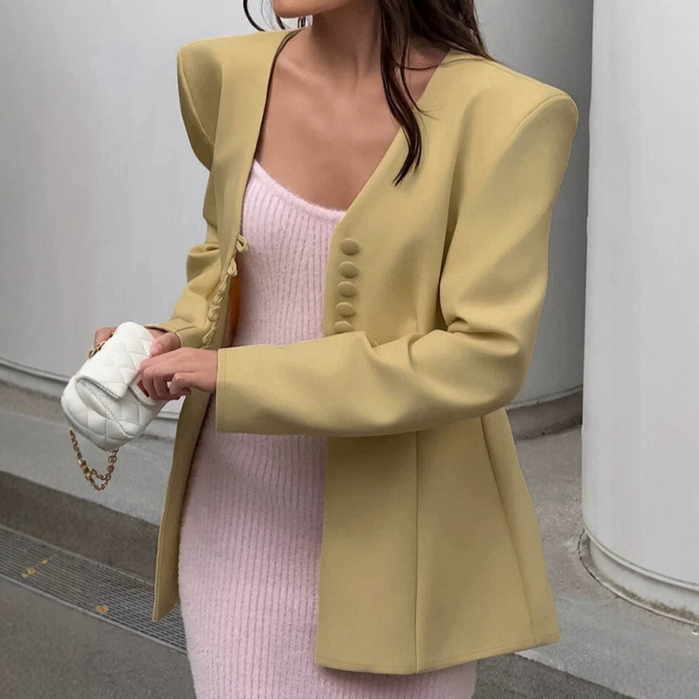 Women's sculptural tailored blazer with distinctive shoulder design EVA-US