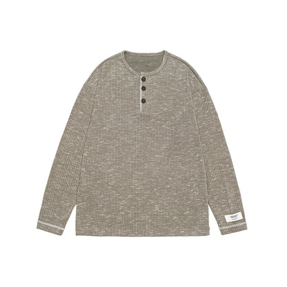 Unisex Thermal Waffle Knit Henley Shirt with Button Placket and Ribbed Texture EVA-US
