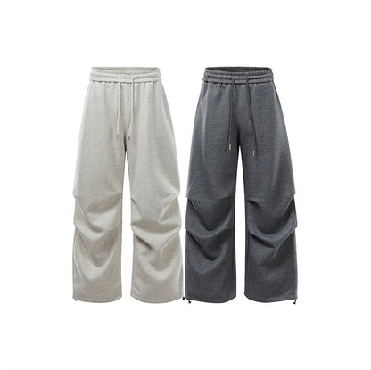 Unisex Loose Sweat Cargo Pants with Layered Yoke, Elastic Drawstring Waistband and Adjustable Hem
