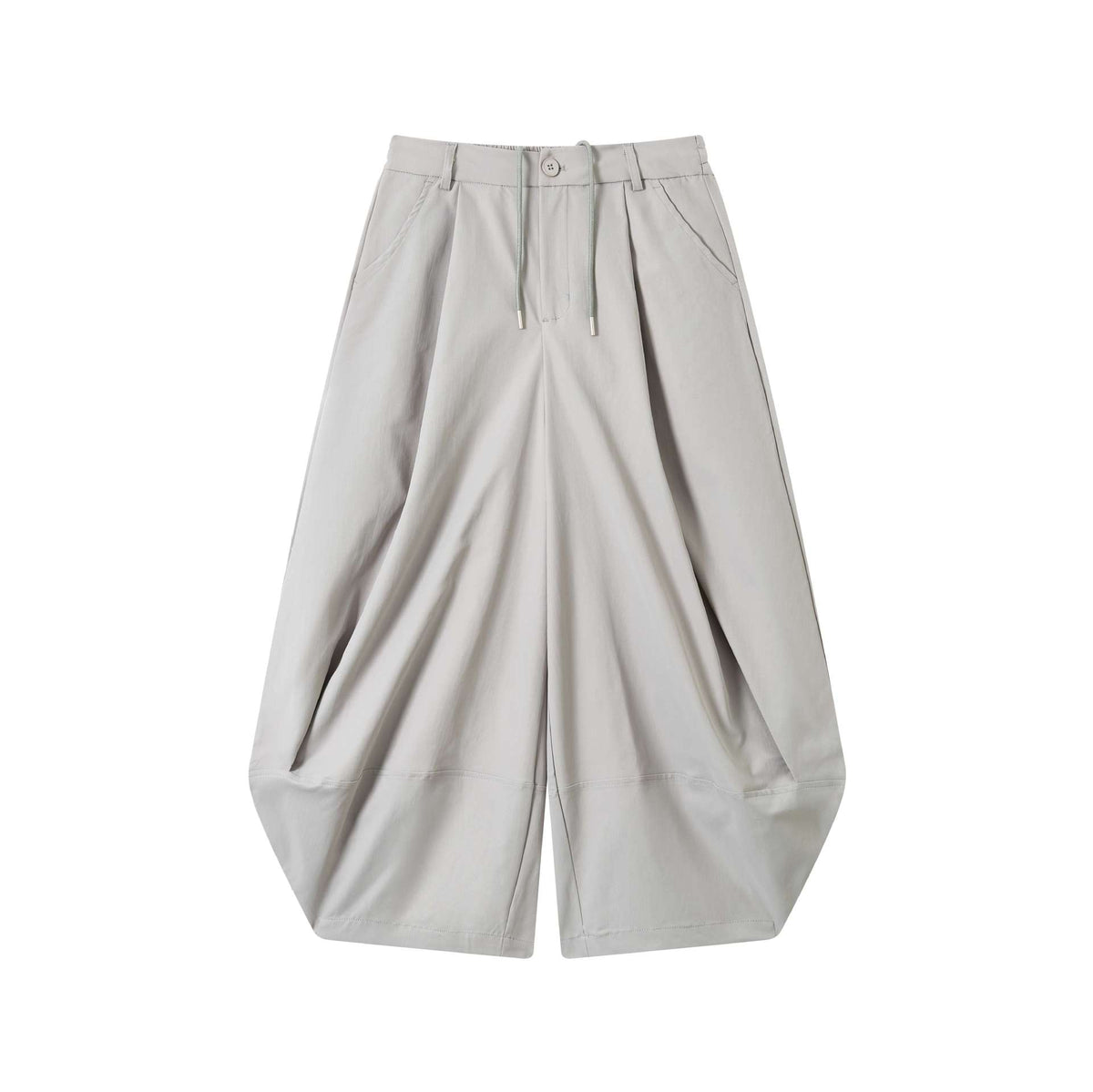 Women's Wide High-Waist Bermuda Pants with Pleats and Drawstring