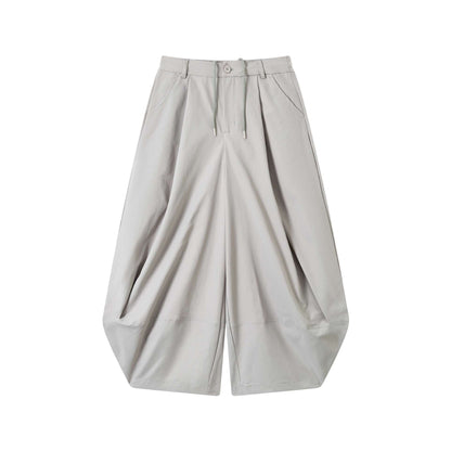 Women's Wide High-Waist Bermuda Pants with Pleats and Drawstring