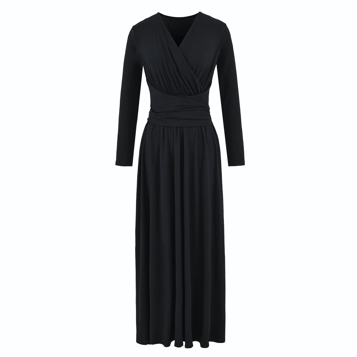 Women's Maxi Wrap Dress with Tailored Wrap Section and Long Sleeves EVA-US