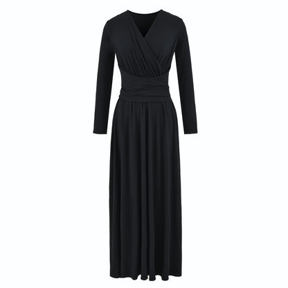 Women's Maxi Wrap Dress with Tailored Wrap Section and Long Sleeves EVA-US