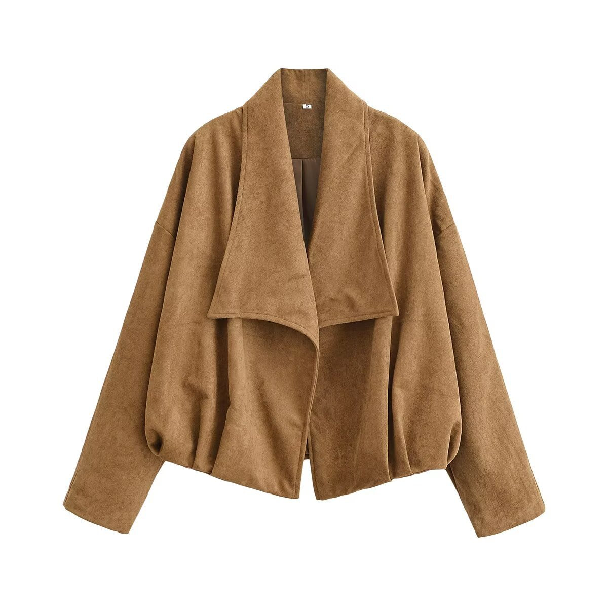 Women's short jacket in suede look with waterfall collar and ballooned hem EVA-US