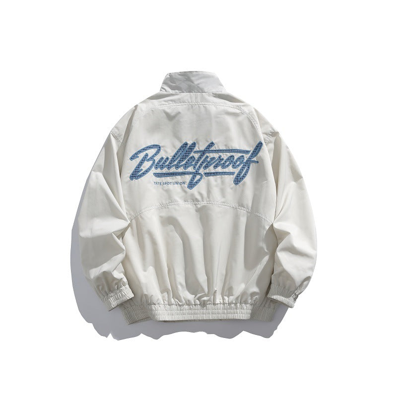 Unisex Lightweight Boxy Blouson Jacket with Stand-up Collar, Elastic Cuffs and Embroidered Chest Detail EVA-US