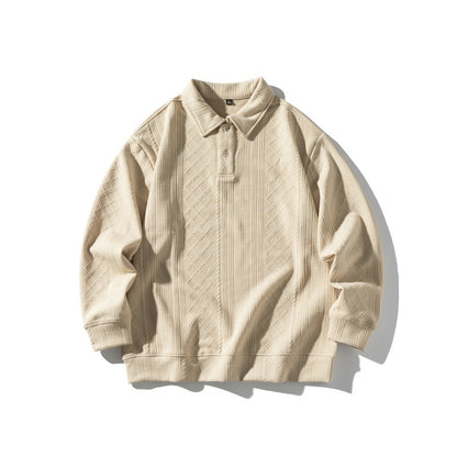Unisex Structured Polo Shirt-Knit Sweater in Oversize Cut with Cable and Diamond Knit EVA-US
