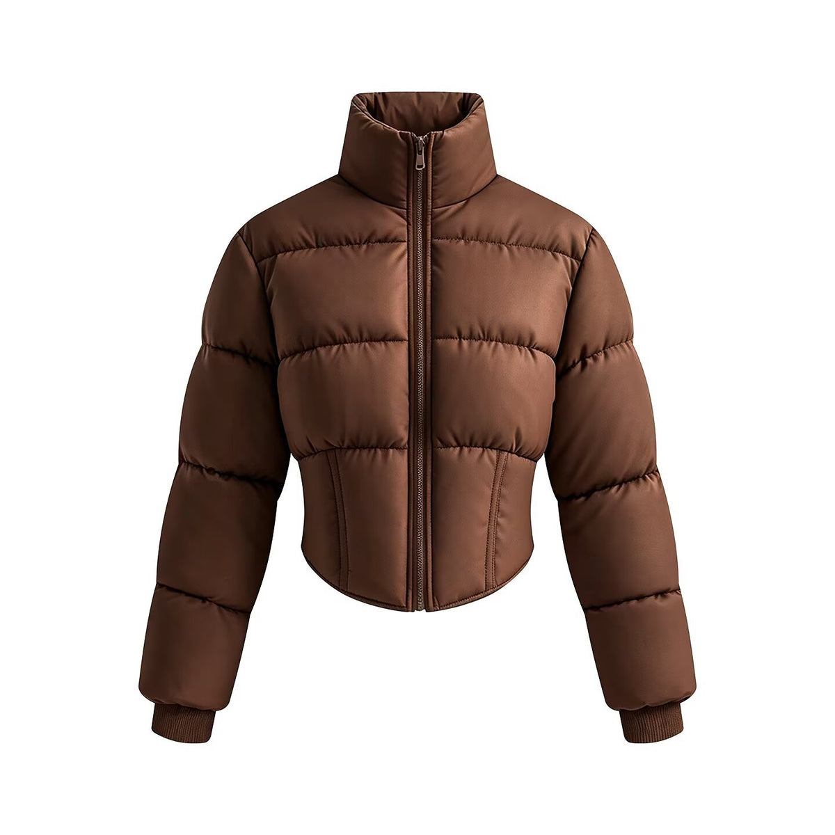 Women's short quilted jacket with a tailored corset-cut silhouette and high stand-up collar EVA-US