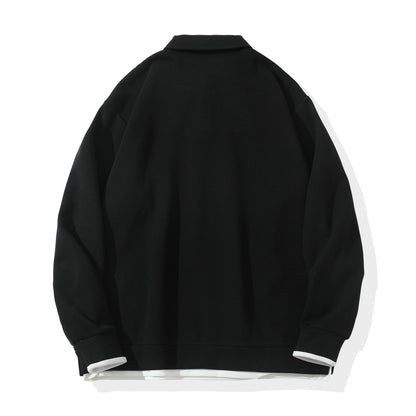 Unisex Oversize Polo Shirt Sweatshirt with Half Button Placket and Layering Effect EVA-US
