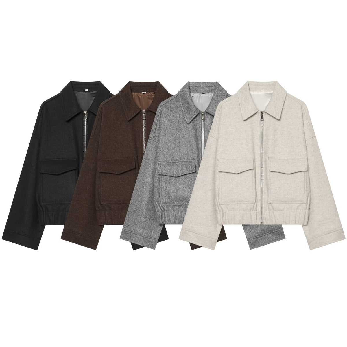 Ladies short jacket made of wool blend with zipper, flap pockets and elastic hem EVA-US