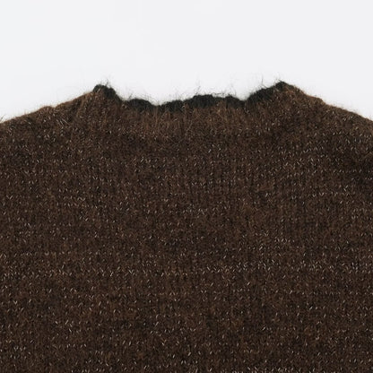 Women's Oversize Knit Cardigan with V-Neck, Button Placket and Contrasting Decorative Edges EVA-US