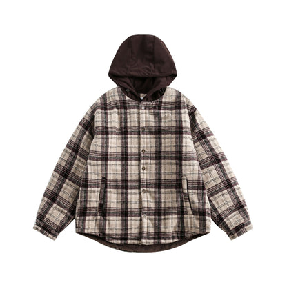 Unisex Oversized Check Shirt with Hood and Teddy Lining EVA-US