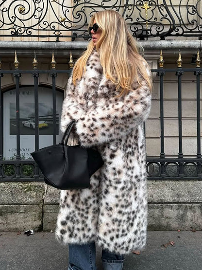 Women Longer Dotted Faux Fur Coat with Oversized Cut EVA-US
