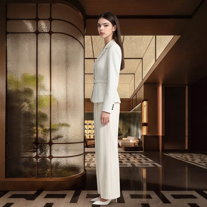 Women Tailored Pinstripe Blazer and Palazzo Pants Set EVA-US