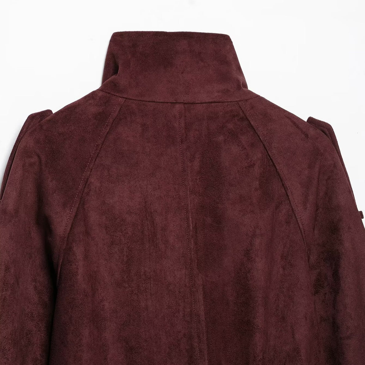 Women's short trench coat in suede look with high stand-up collar and tie belt EVA-US