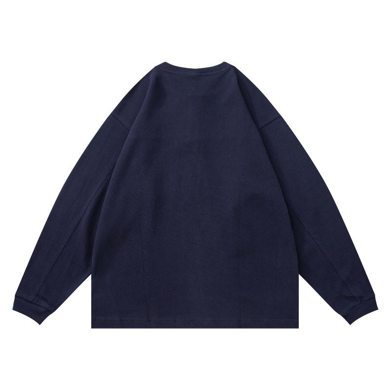 Unisex Structured Henley Long Sleeve with Waffle Texture, Half Placket and Drop Shoulder EVA-US