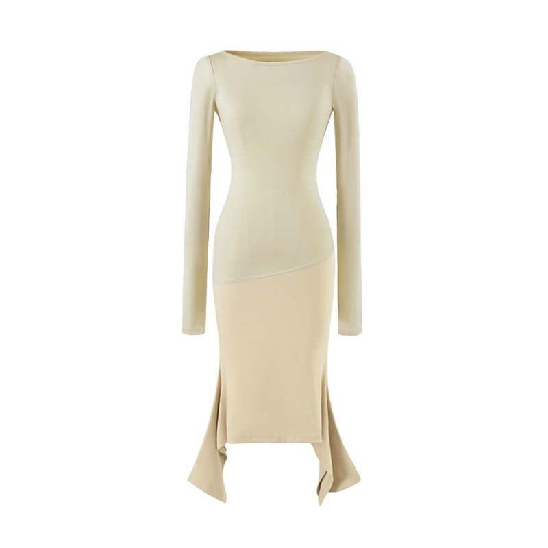 Women Figure-Hugging Midi Dress with Asymmetrical Hem and Panel Design EVA-US