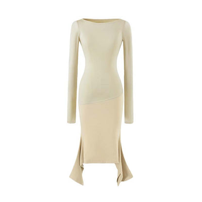 Women Figure-Hugging Midi Dress with Asymmetrical Hem and Panel Design EVA-US