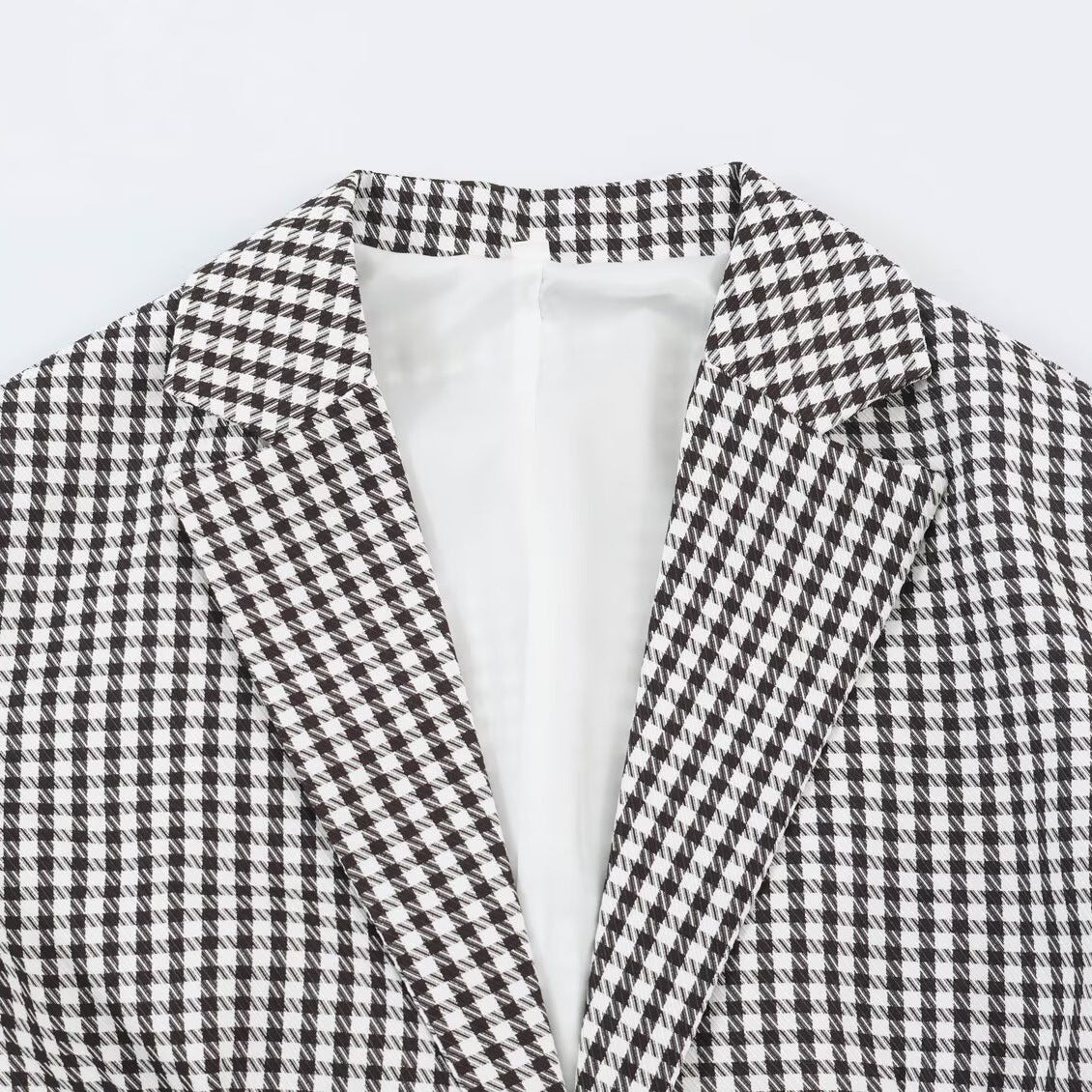 Women Oversized Blazer in Houndstooth Pattern with Balloon Sleeves and Patching Pockets EVA-US