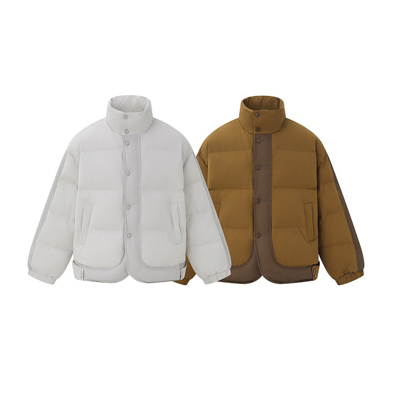 Unisex Short Cut Boxy Quilted Jacket with High Stand-Up Collar and Snap Button Placket EVA-US
