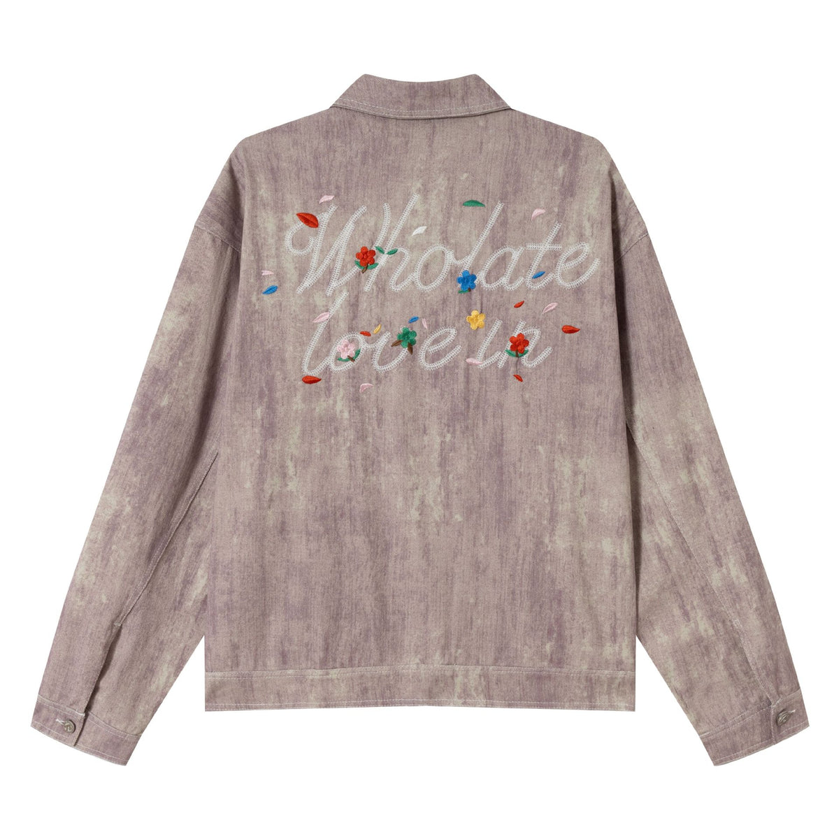 Women's short jacket in oversized workwear look with floral embroidery EVA-US