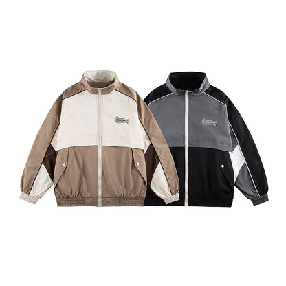 Unisex Classically Cut Track Jacket in Retro Sports Style with High Stand-Up Collar, Color Block Inserts and Elastic Hem EVA-US
