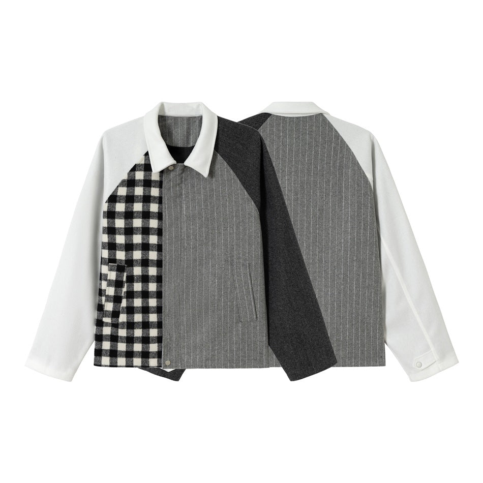 Unisex Classically tailored patchwork blouson jacket made of wool blend with shirt collar EVA-US
